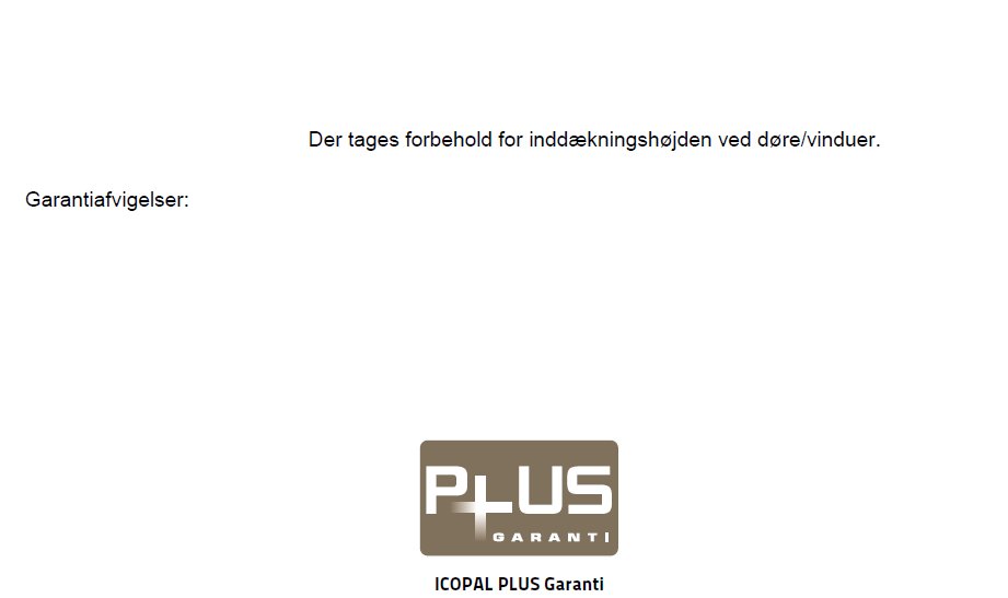 Udsnit af Icopal taggaranti hvor et forbehold er indført uden bygherrens vidende
